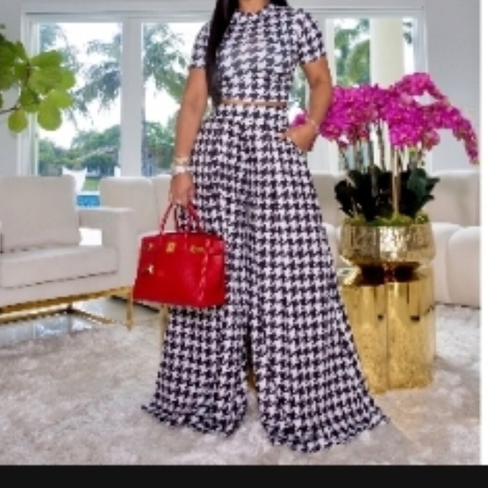 Sz L (10/12) Houndstooth Palazzo Set